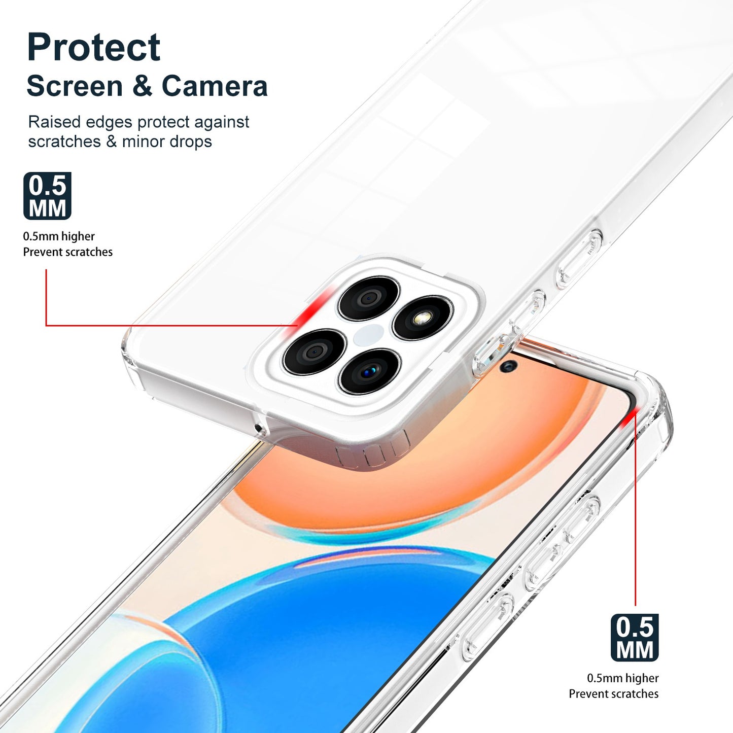 For Honor X8 4G 3-in-1 Ultra Slim Transparent Phone Cover TPU Backplate + PC Frame + PC Camera Protection Drop-proof Phone Case