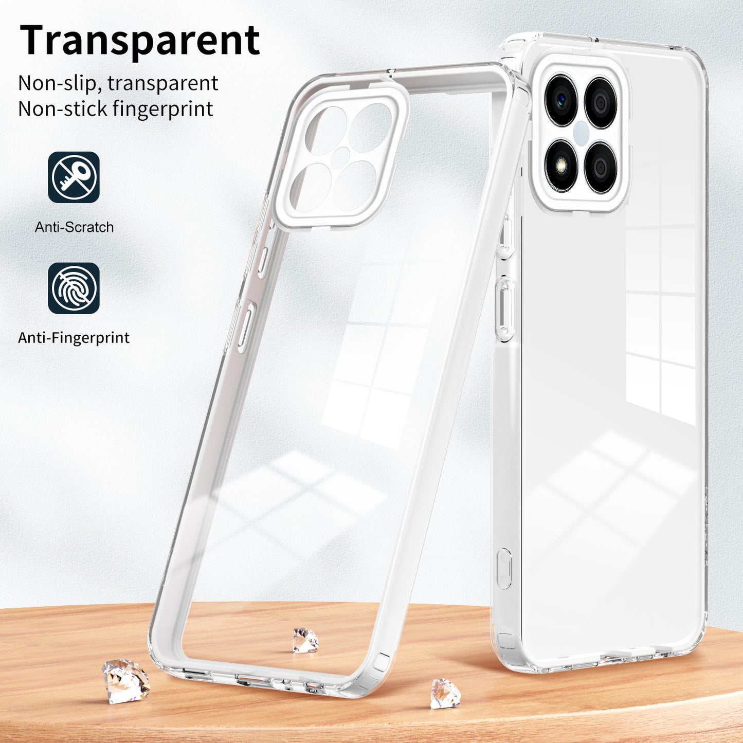 For Honor X8 4G 3-in-1 Ultra Slim Transparent Phone Cover TPU Backplate + PC Frame + PC Camera Protection Drop-proof Phone Case
