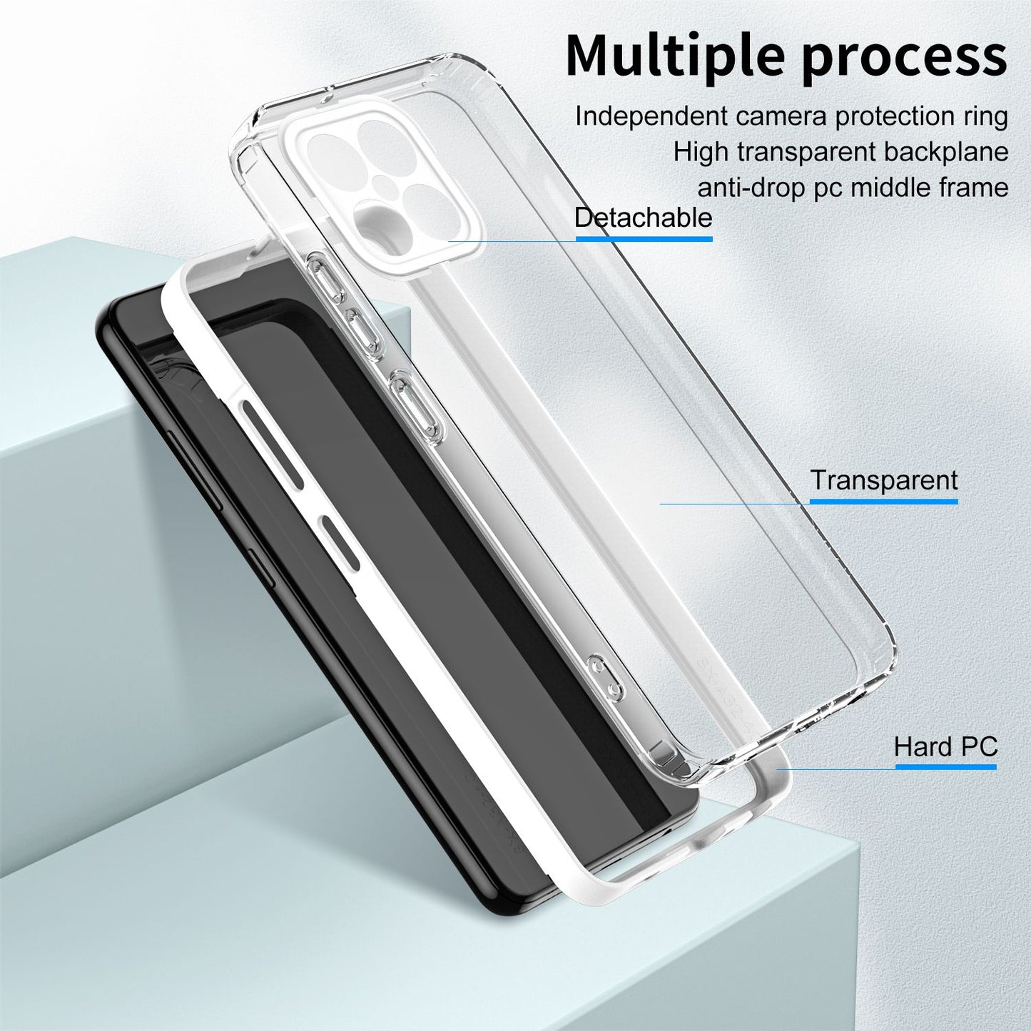 For Honor X8 4G 3-in-1 Ultra Slim Transparent Phone Cover TPU Backplate + PC Frame + PC Camera Protection Drop-proof Phone Case