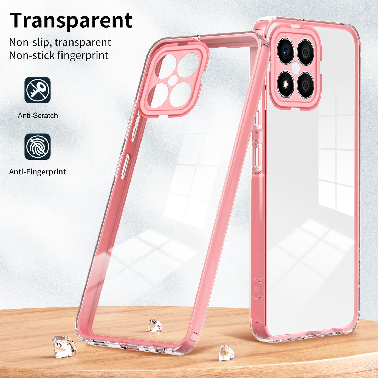 For Honor X8 4G 3-in-1 Ultra Slim Transparent Phone Cover TPU Backplate + PC Frame + PC Camera Protection Drop-proof Phone Case