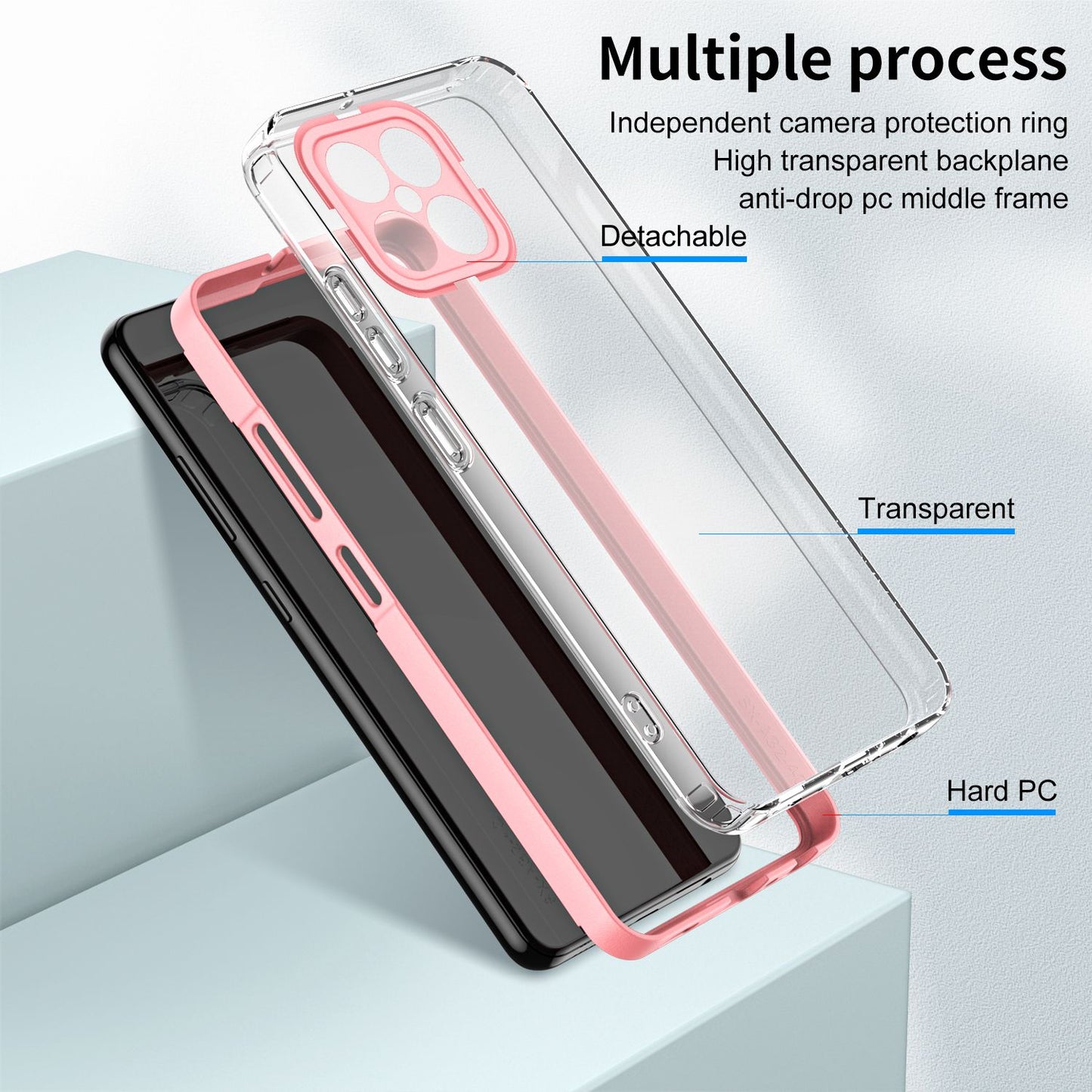 For Honor X8 4G 3-in-1 Ultra Slim Transparent Phone Cover TPU Backplate + PC Frame + PC Camera Protection Drop-proof Phone Case