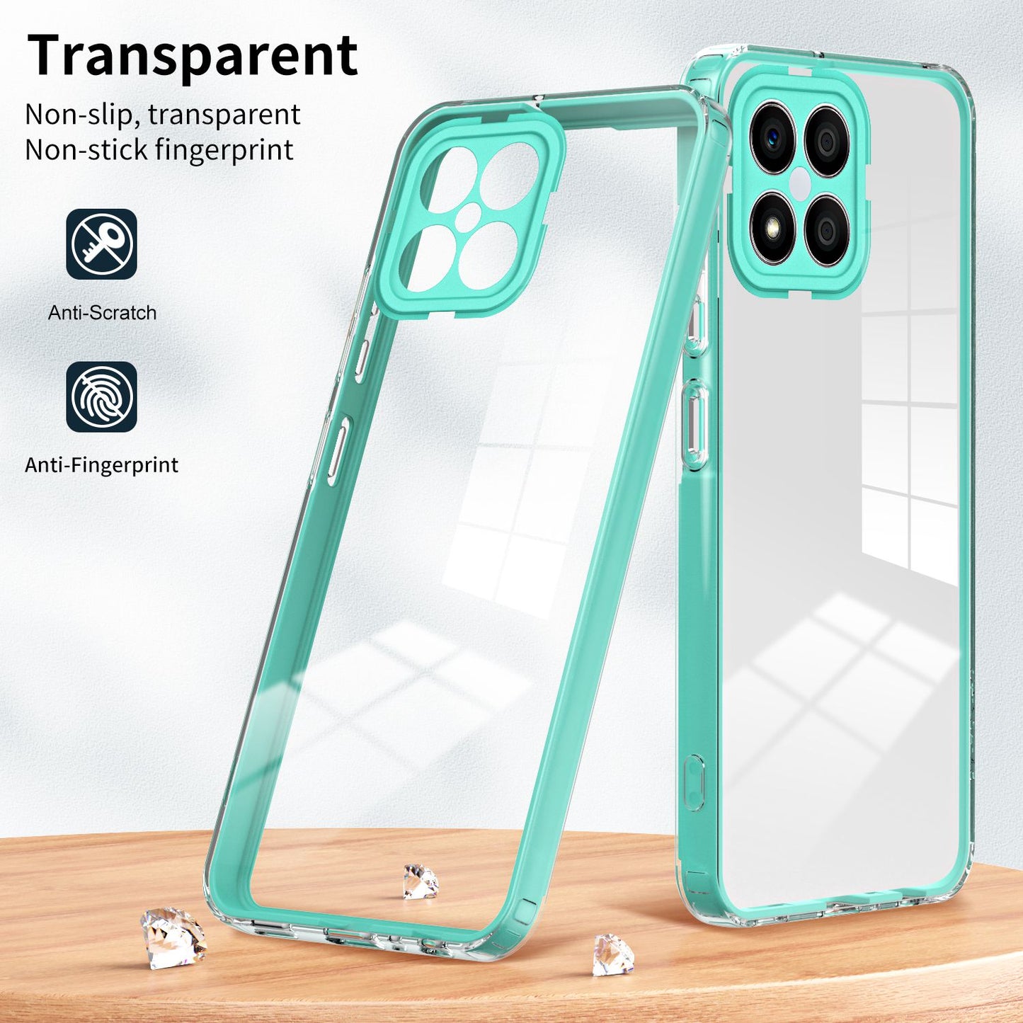 For Honor X8 4G 3-in-1 Ultra Slim Transparent Phone Cover TPU Backplate + PC Frame + PC Camera Protection Drop-proof Phone Case