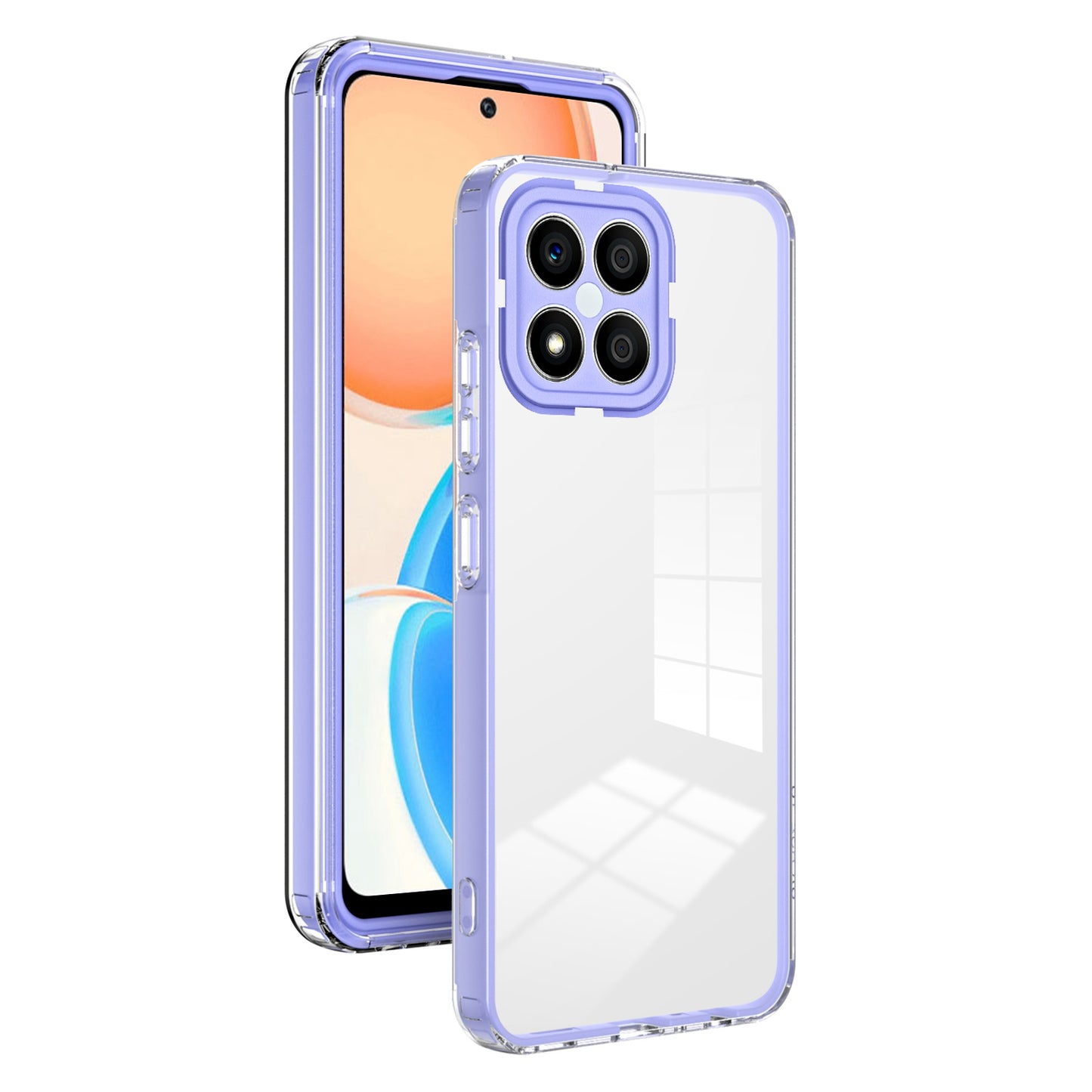 For Honor X8 4G 3-in-1 Ultra Slim Transparent Phone Cover TPU Backplate + PC Frame + PC Camera Protection Drop-proof Phone Case