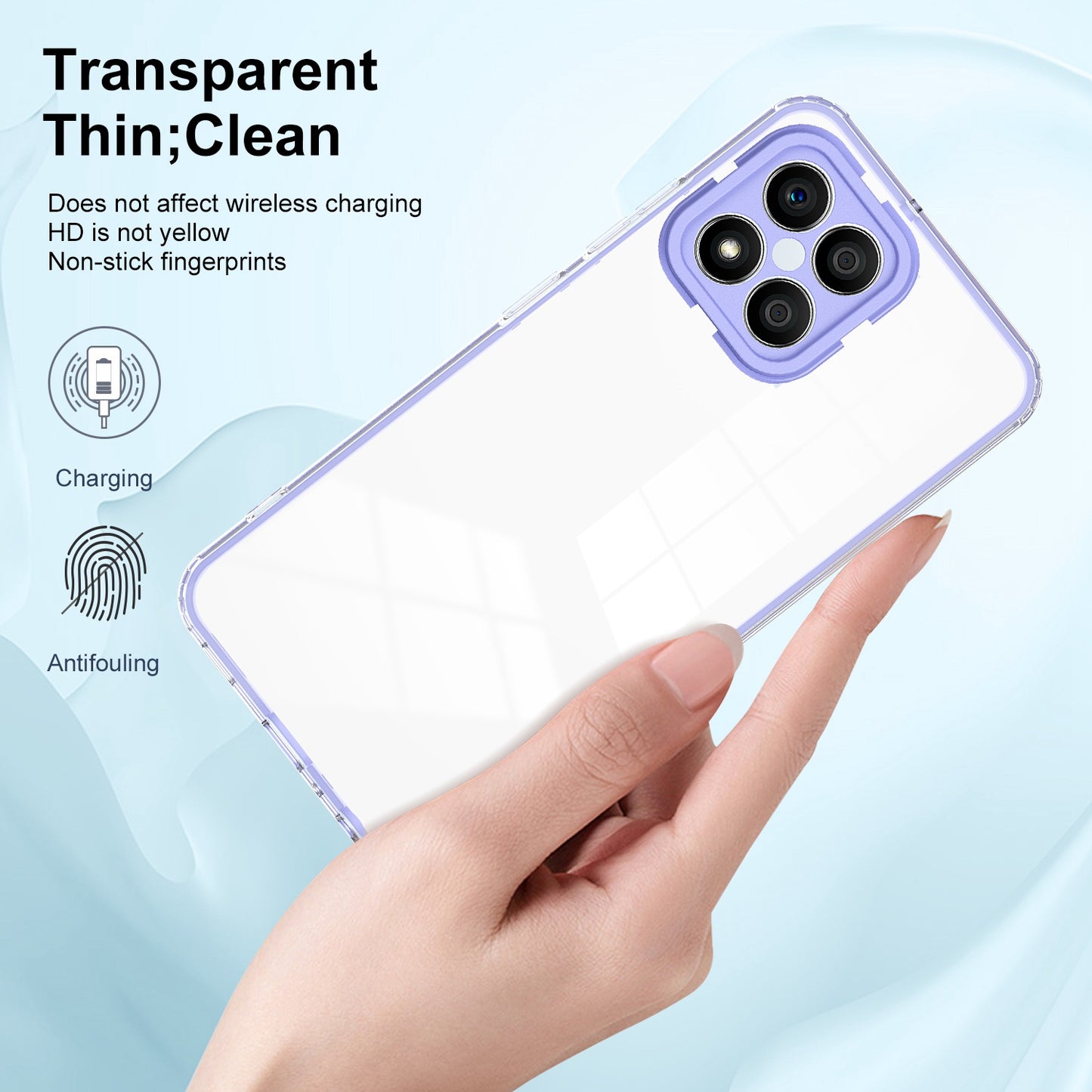 For Honor X8 4G 3-in-1 Ultra Slim Transparent Phone Cover TPU Backplate + PC Frame + PC Camera Protection Drop-proof Phone Case