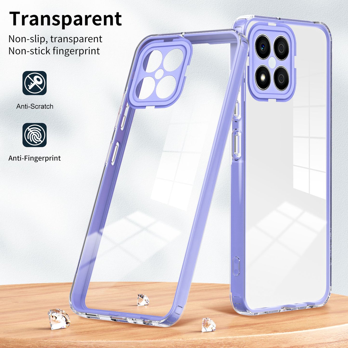 For Honor X8 4G 3-in-1 Ultra Slim Transparent Phone Cover TPU Backplate + PC Frame + PC Camera Protection Drop-proof Phone Case