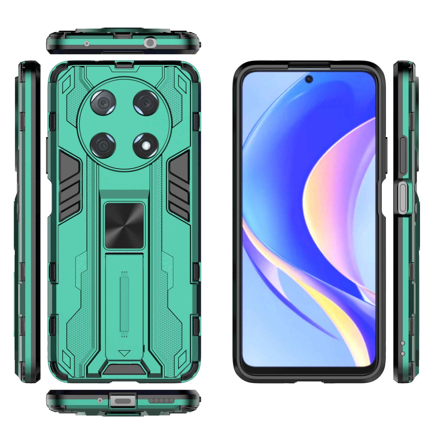 For Huawei Enjoy 50 Pro 4G / nova Y90 4G Wear-resistant Anti-fall Phone Case Kickstand Hybrid Hard PC Soft TPU Back Cover