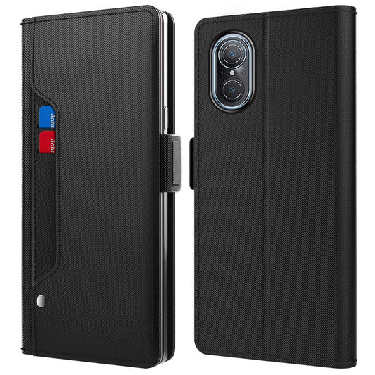 For Huawei nova 9 SE Magnetic Closing Stand Design Cell Phone Case PU Leather+TPU Card Holder Shell with Makeup Mirror