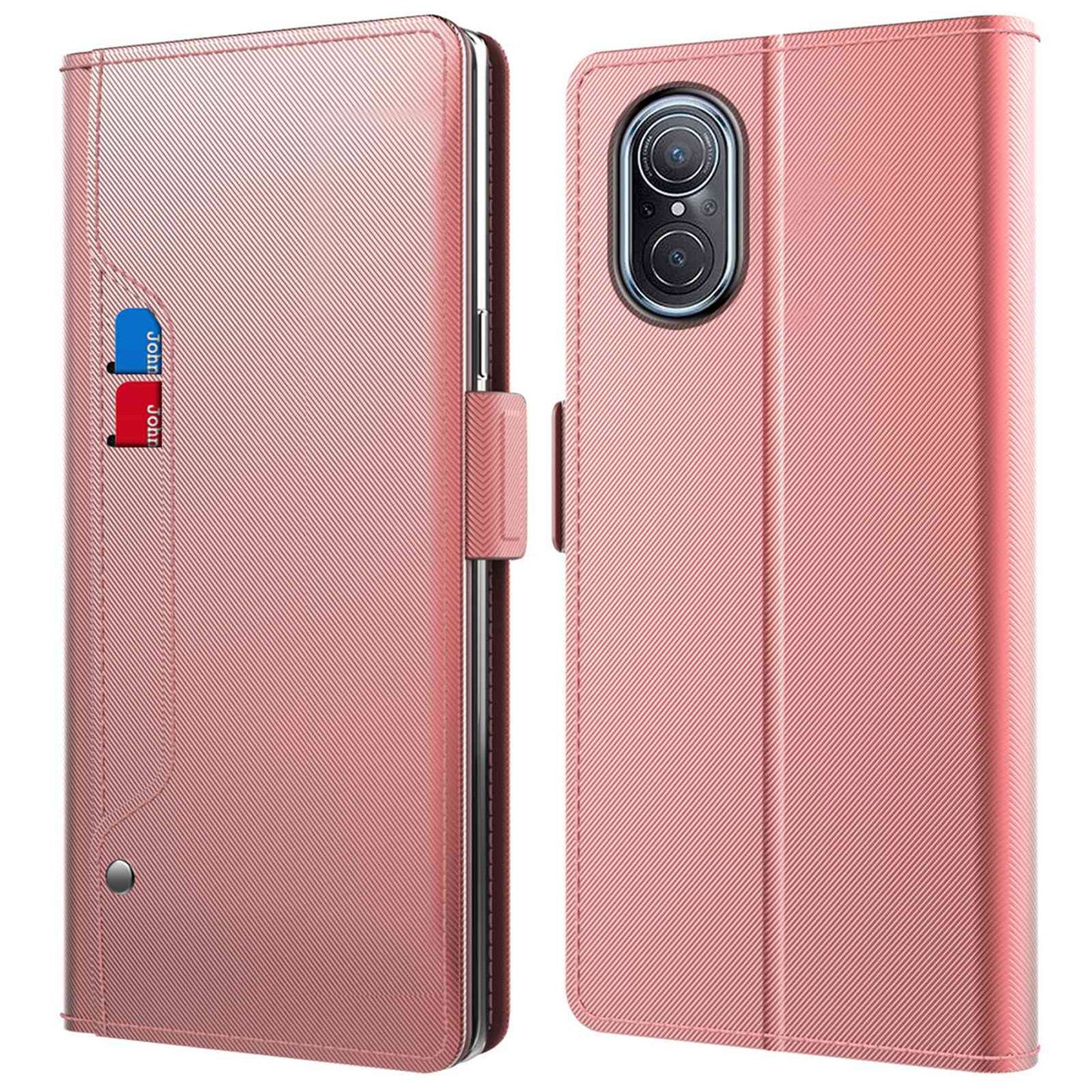 For Huawei nova 9 SE Magnetic Closing Stand Design Cell Phone Case PU Leather+TPU Card Holder Shell with Makeup Mirror