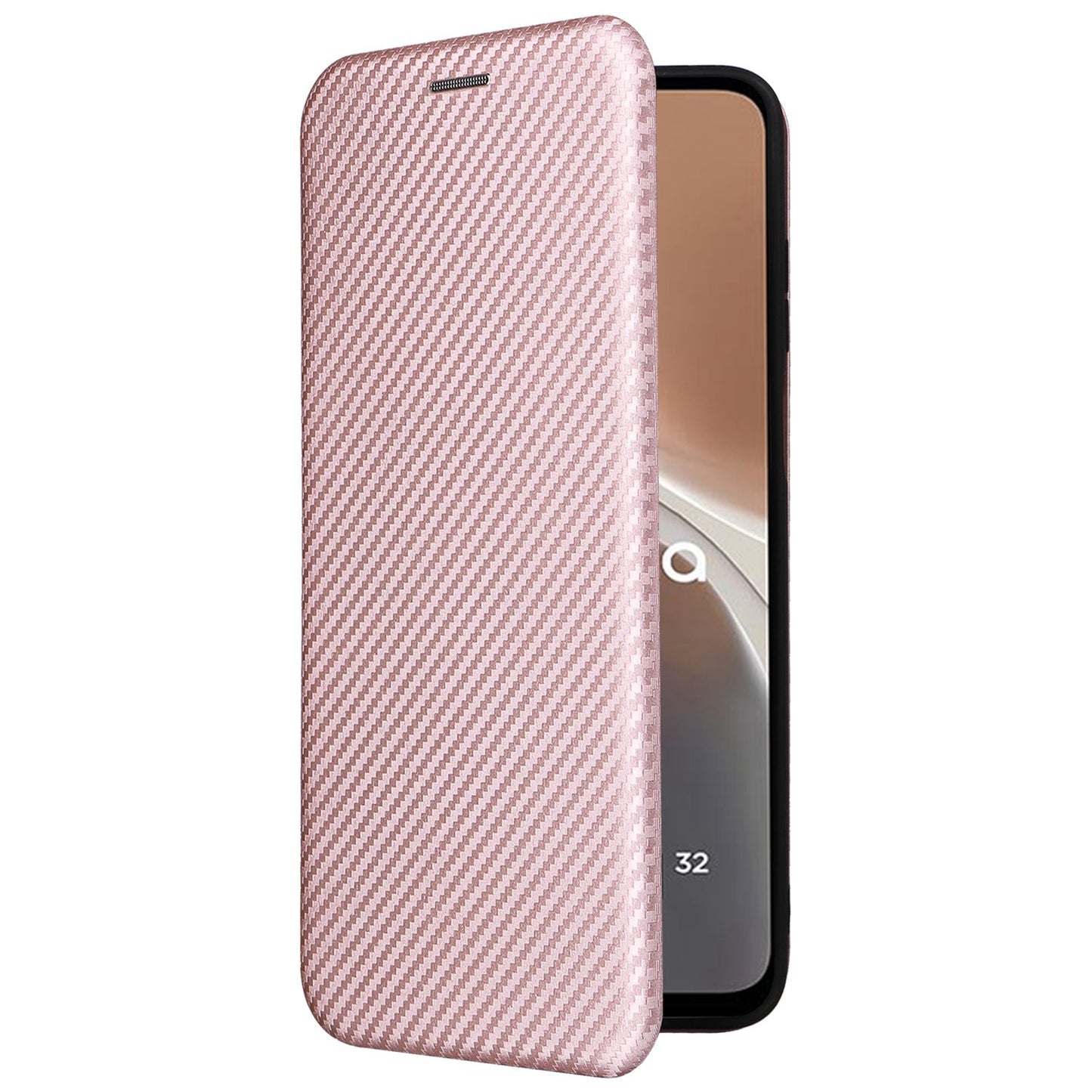 For Motorola Moto G32 4G Carbon Fiber Texture Fall Proof Smartphone Case PU Leather Magnetic Auto-absorbed Stand Card Holder Function Phone Shell