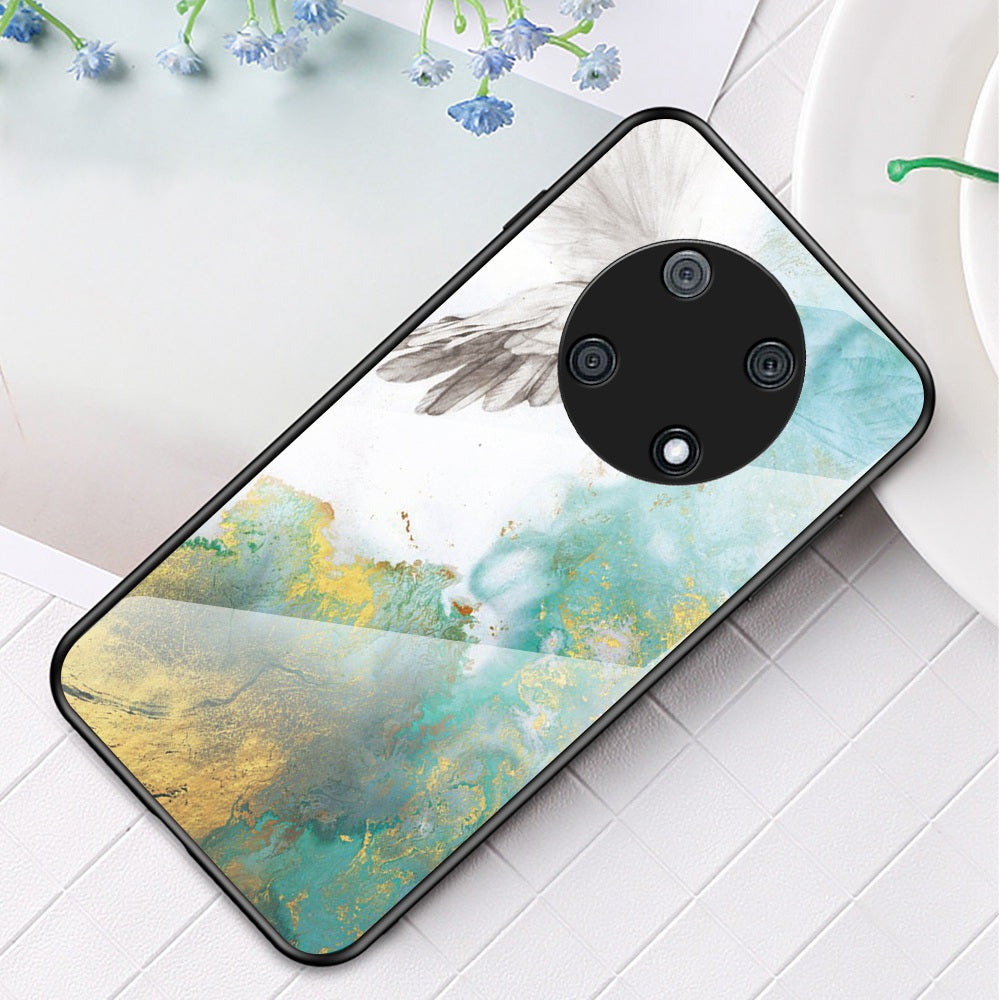 For Huawei Enjoy 50 Pro 4G / nova Y90 4G Fall Resistant Phone Cover Marble Pattern Tempered Glass+PC+TPU Hybrid Case
