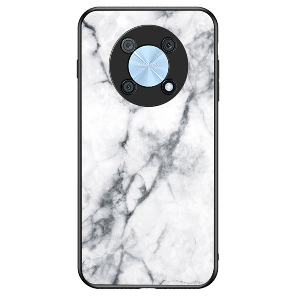 For Huawei Enjoy 50 Pro 4G / nova Y90 4G Fall Resistant Phone Cover Marble Pattern Tempered Glass+PC+TPU Hybrid Case