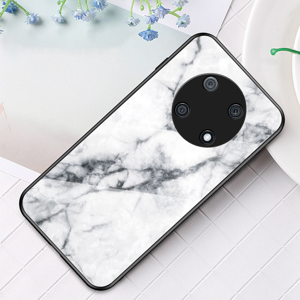For Huawei Enjoy 50 Pro 4G / nova Y90 4G Fall Resistant Phone Cover Marble Pattern Tempered Glass+PC+TPU Hybrid Case