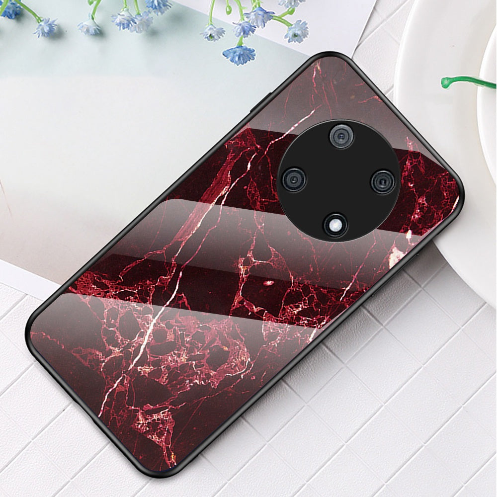 For Huawei Enjoy 50 Pro 4G / nova Y90 4G Fall Resistant Phone Cover Marble Pattern Tempered Glass+PC+TPU Hybrid Case