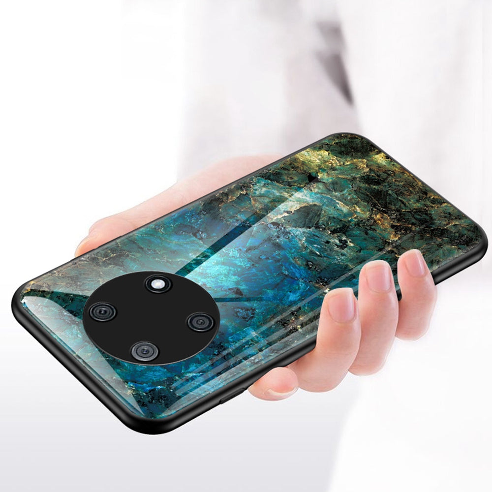 For Huawei Enjoy 50 Pro 4G / nova Y90 4G Fall Resistant Phone Cover Marble Pattern Tempered Glass+PC+TPU Hybrid Case