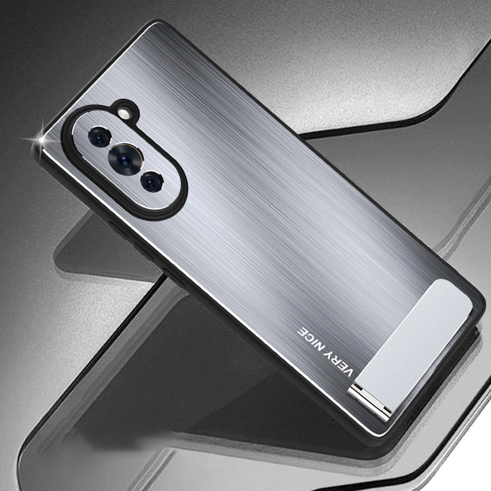 For Huawei nova 10 Pro 4G Brushed Surface Phone Cover Kickstand Drop-proof TPU + Aluminium Alloy Hybrid Cover