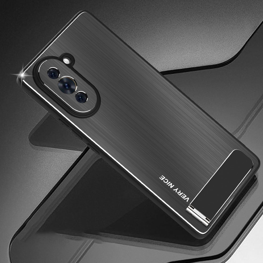For Huawei nova 10 Pro 4G Brushed Surface Phone Cover Kickstand Drop-proof TPU + Aluminium Alloy Hybrid Cover