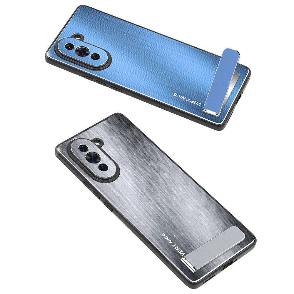 For Huawei nova 10 Pro 4G Brushed Surface Phone Cover Kickstand Drop-proof TPU + Aluminium Alloy Hybrid Cover