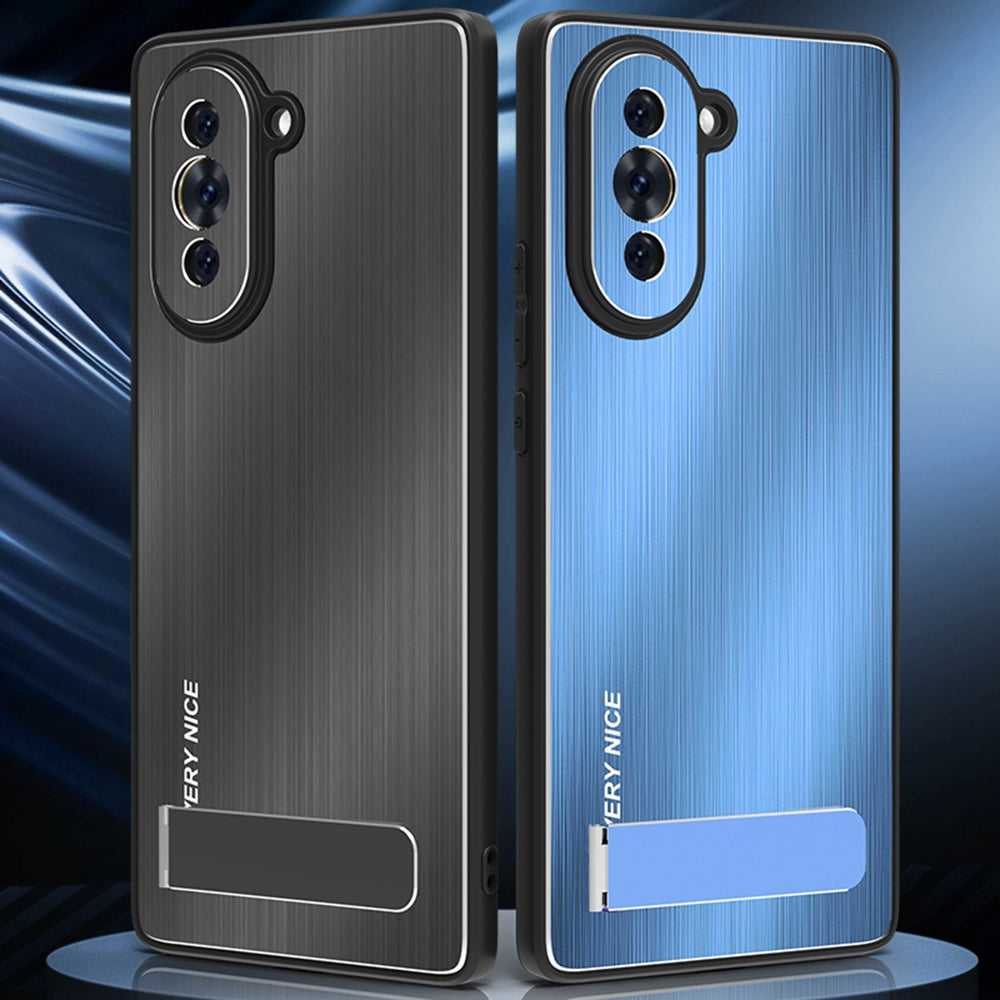 For Huawei nova 10 Pro 4G Brushed Surface Phone Cover Kickstand Drop-proof TPU + Aluminium Alloy Hybrid Cover