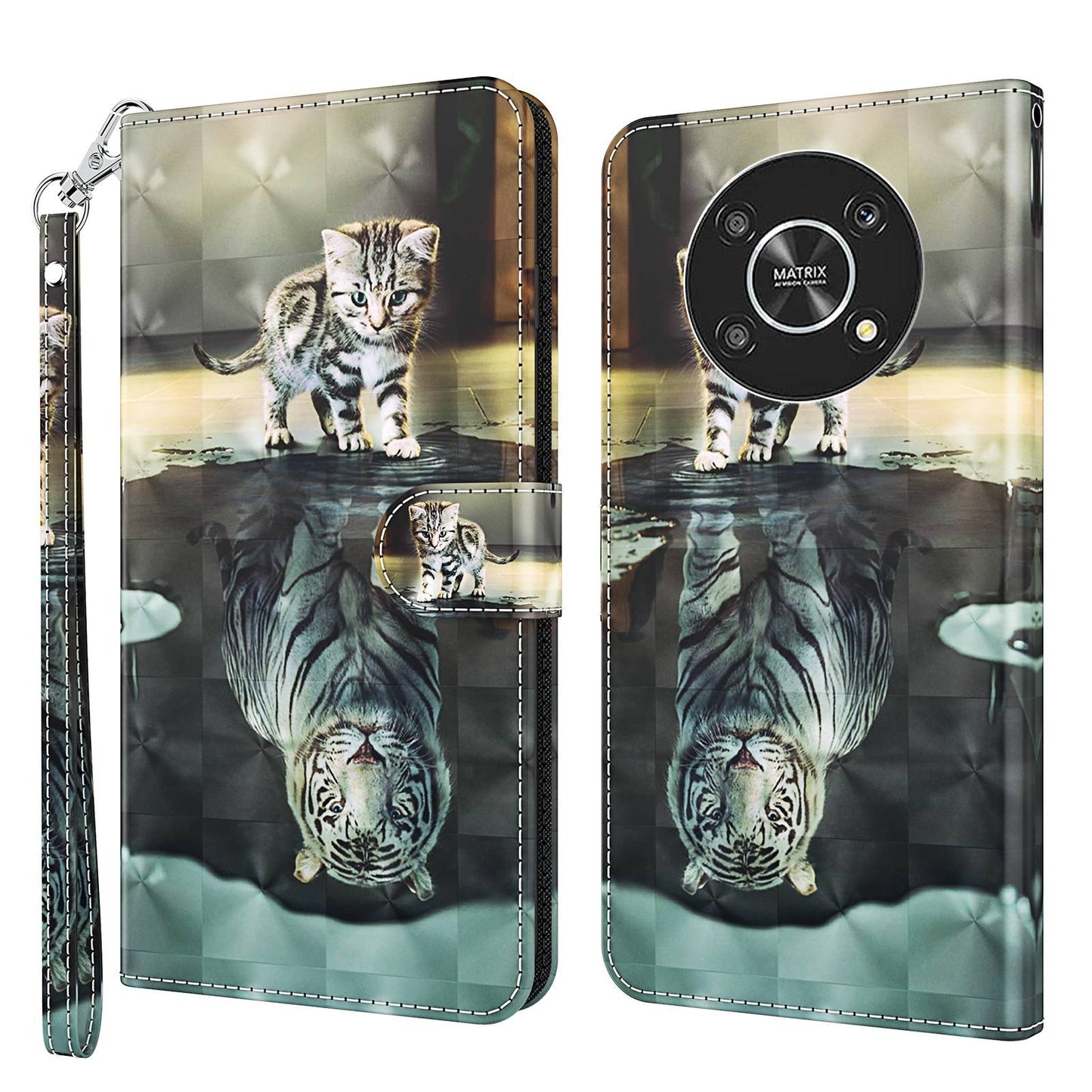 For Honor Magic4 Lite 4G / 5G PU Leather Flip Wallet Cover 3D Pattern Printing Stand Feature Magnetic Protective Phone Case with Strap