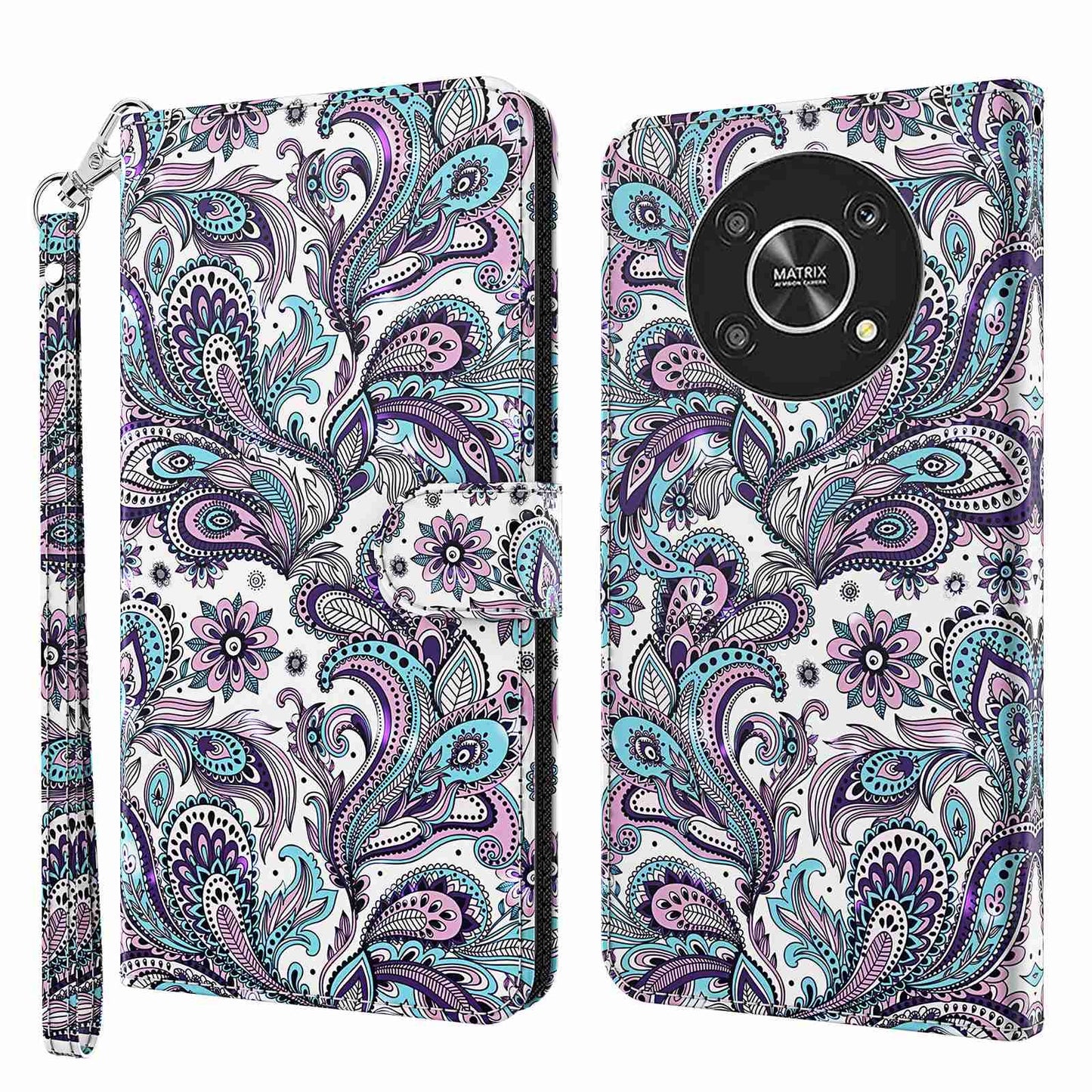 For Honor Magic4 Lite 4G / 5G PU Leather Flip Wallet Cover 3D Pattern Printing Stand Feature Magnetic Protective Phone Case with Strap