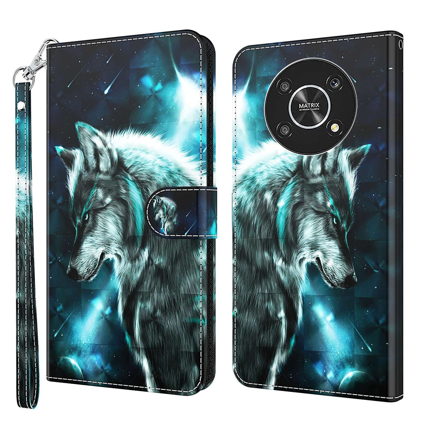 For Honor Magic4 Lite 4G / 5G PU Leather Flip Wallet Cover 3D Pattern Printing Stand Feature Magnetic Protective Phone Case with Strap