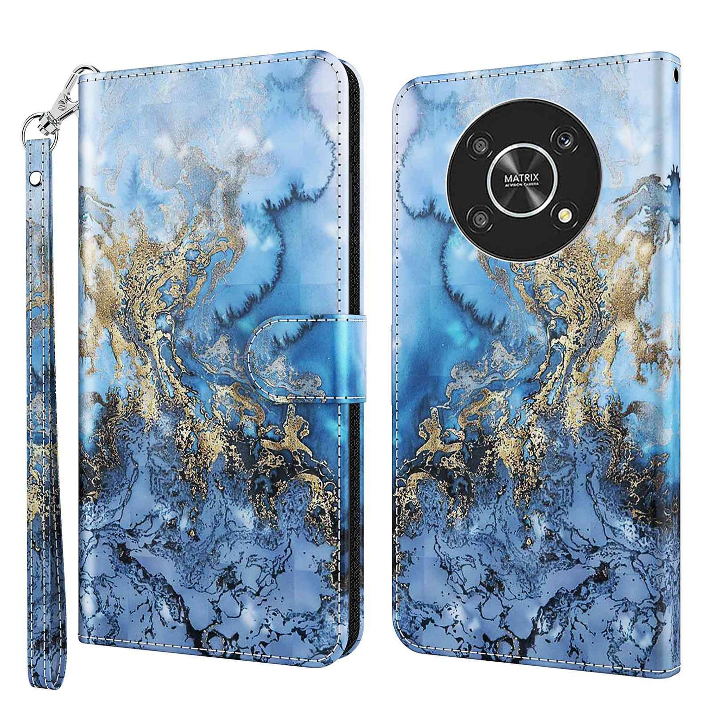 For Honor Magic4 Lite 4G / 5G PU Leather Flip Wallet Cover 3D Pattern Printing Stand Feature Magnetic Protective Phone Case with Strap