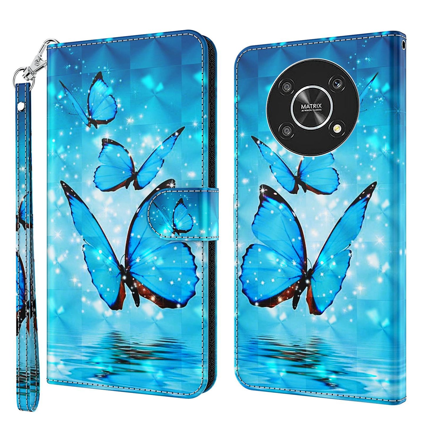 For Honor Magic4 Lite 4G / 5G PU Leather Flip Wallet Cover 3D Pattern Printing Stand Feature Magnetic Protective Phone Case with Strap