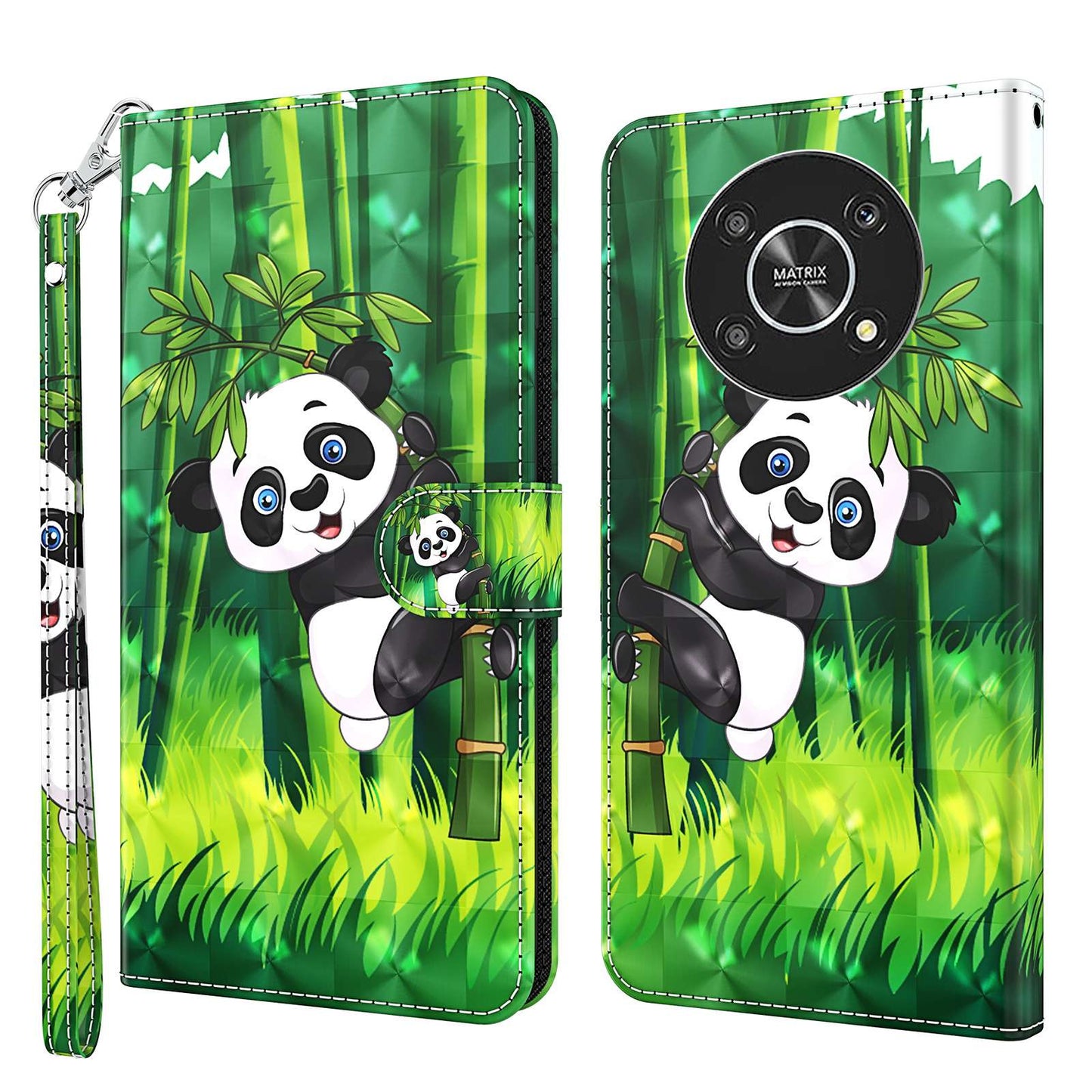 For Honor Magic4 Lite 4G / 5G PU Leather Flip Wallet Cover 3D Pattern Printing Stand Feature Magnetic Protective Phone Case with Strap