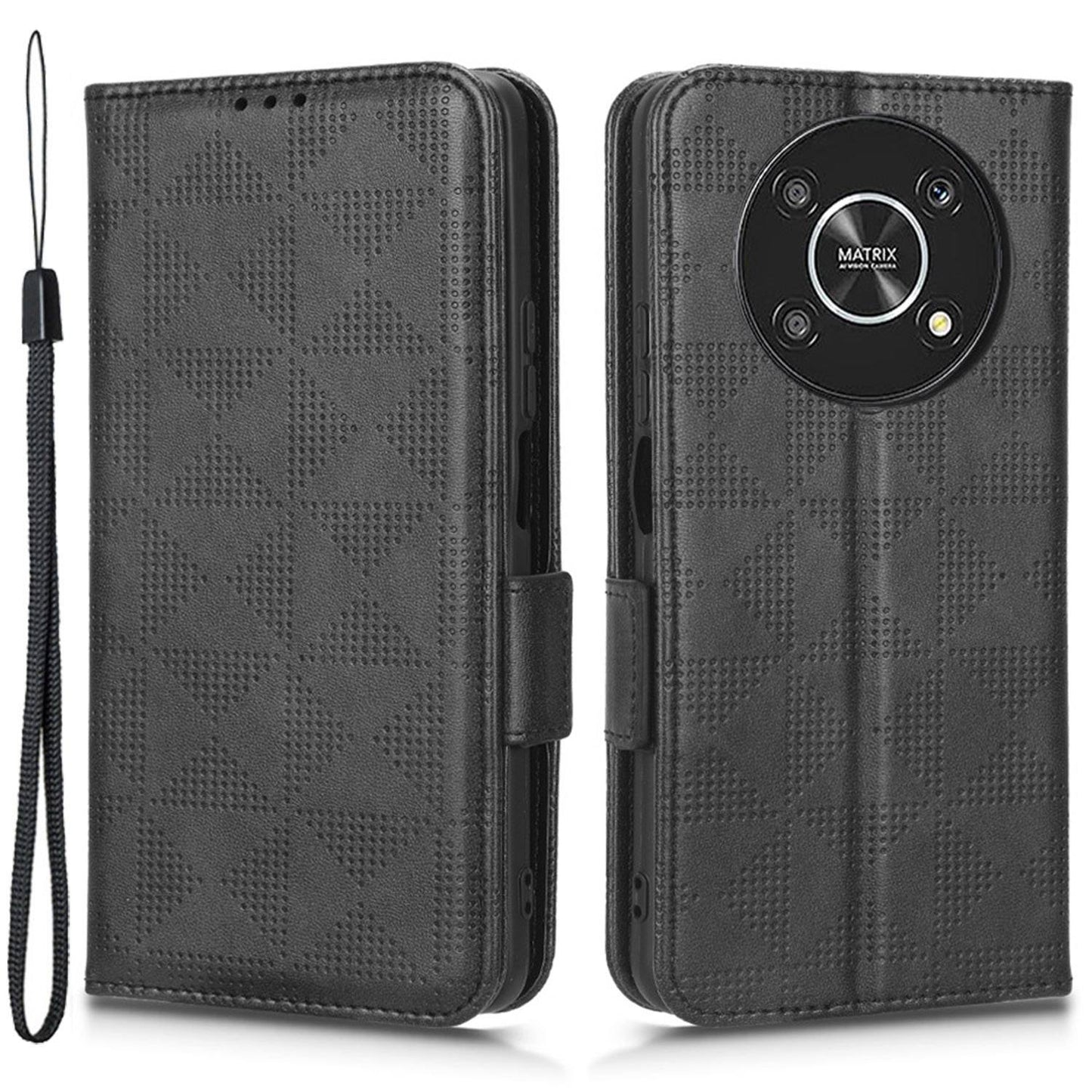 For Honor X9 5G / X30 5G / Magic4 Lite 5G Imprinted Triangle Pattern PU Leather Magnetic Flip Cover Stand Hand Strap Wallet Purse Case