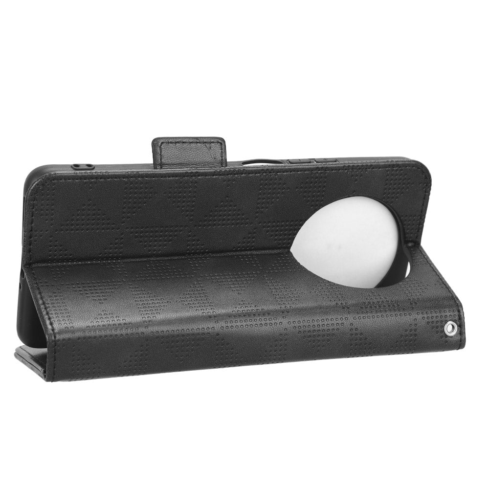 For Honor X9 5G / X30 5G / Magic4 Lite 5G Imprinted Triangle Pattern PU Leather Magnetic Flip Cover Stand Hand Strap Wallet Purse Case