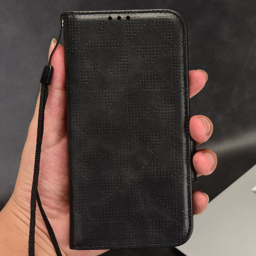 For Honor X9 5G / X30 5G / Magic4 Lite 5G Imprinted Triangle Pattern PU Leather Magnetic Flip Cover Stand Hand Strap Wallet Purse Case