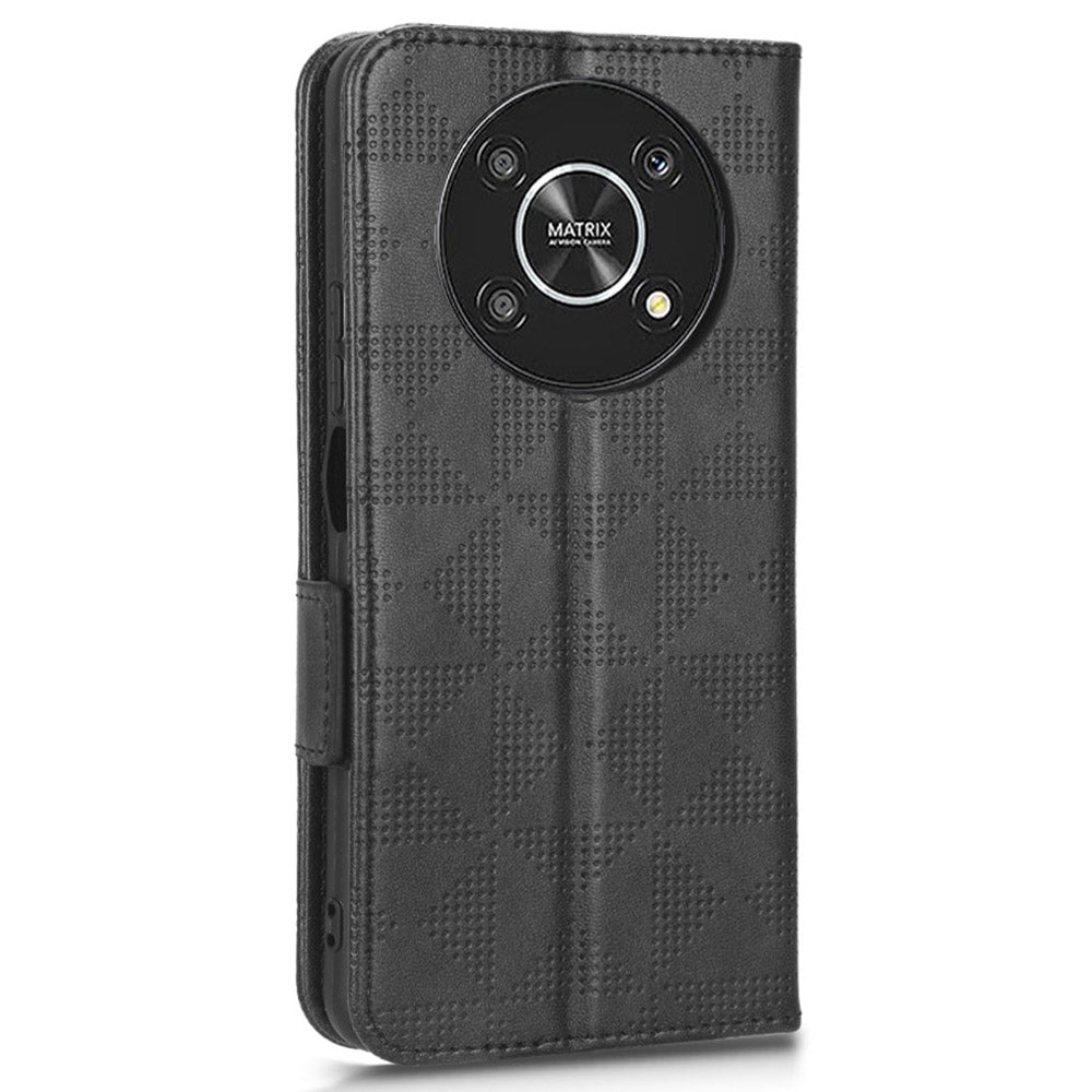 For Honor X9 5G / X30 5G / Magic4 Lite 5G Imprinted Triangle Pattern PU Leather Magnetic Flip Cover Stand Hand Strap Wallet Purse Case