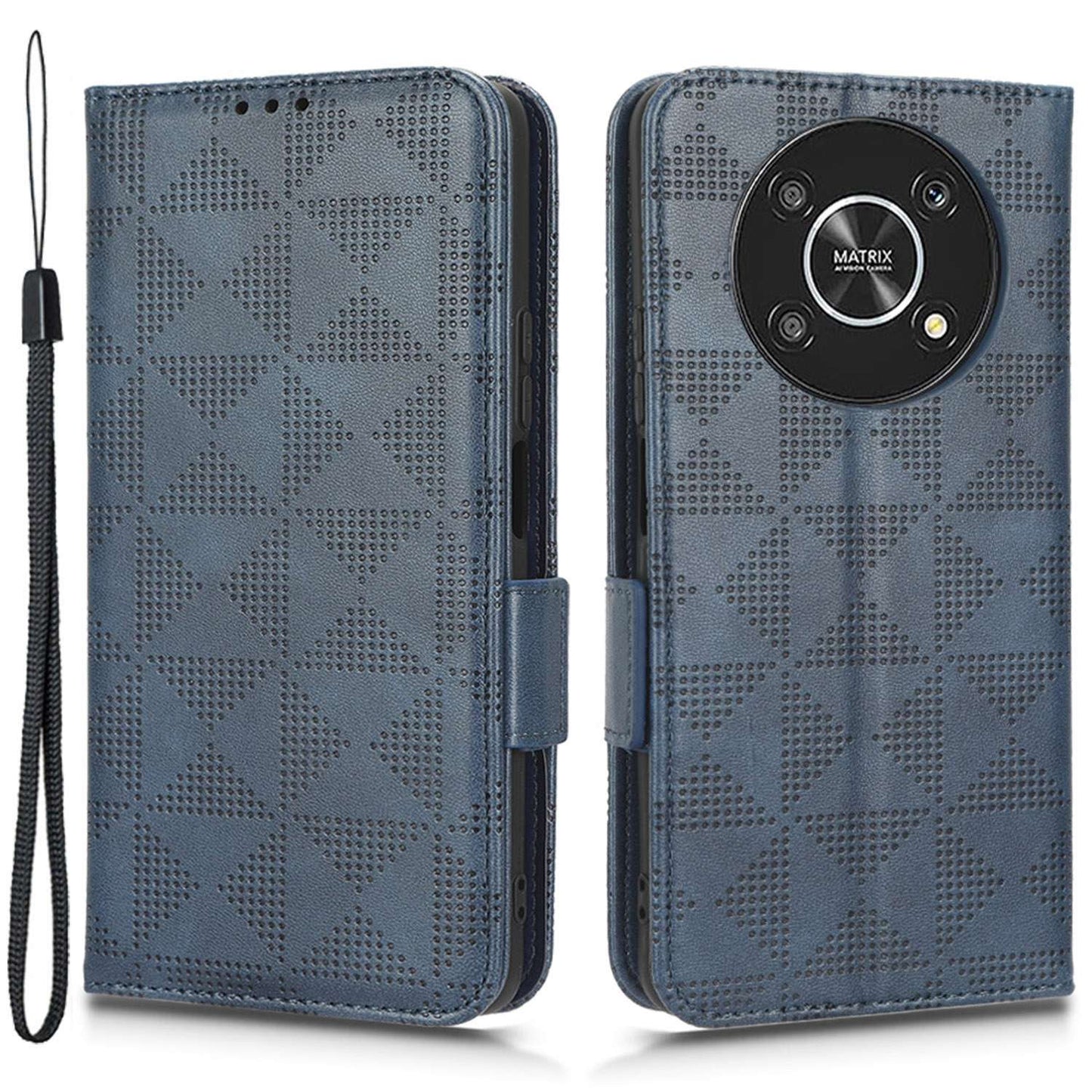 For Honor X9 5G / X30 5G / Magic4 Lite 5G Imprinted Triangle Pattern PU Leather Magnetic Flip Cover Stand Hand Strap Wallet Purse Case