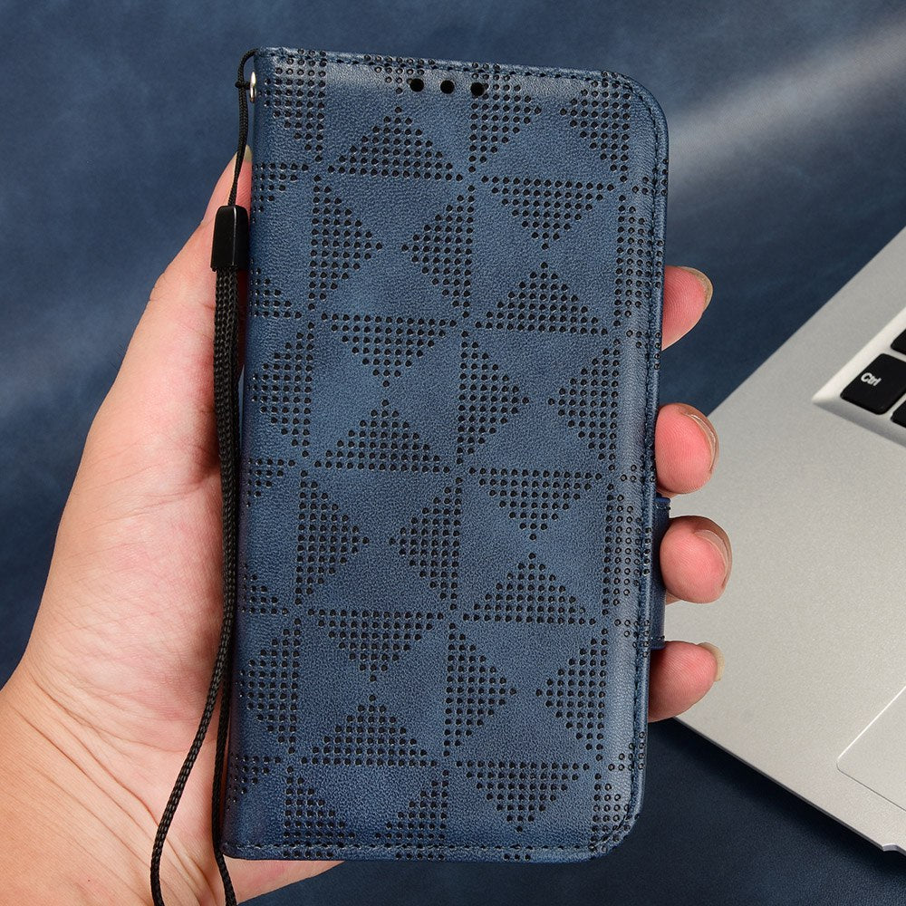 For Honor X9 5G / X30 5G / Magic4 Lite 5G Imprinted Triangle Pattern PU Leather Magnetic Flip Cover Stand Hand Strap Wallet Purse Case