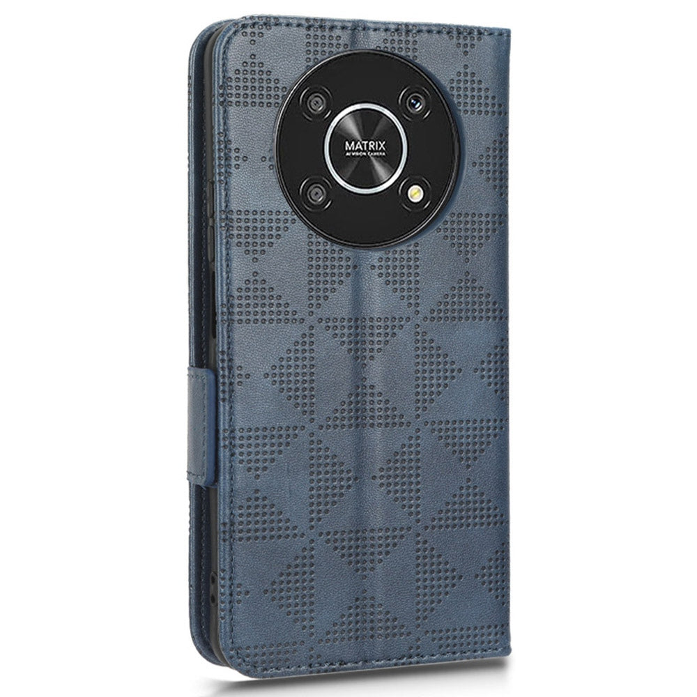 For Honor X9 5G / X30 5G / Magic4 Lite 5G Imprinted Triangle Pattern PU Leather Magnetic Flip Cover Stand Hand Strap Wallet Purse Case