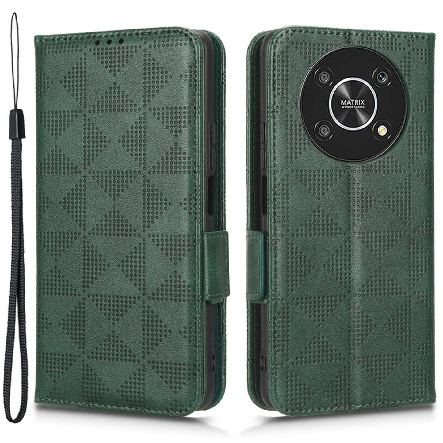 For Honor X9 5G / X30 5G / Magic4 Lite 5G Imprinted Triangle Pattern PU Leather Magnetic Flip Cover Stand Hand Strap Wallet Purse Case