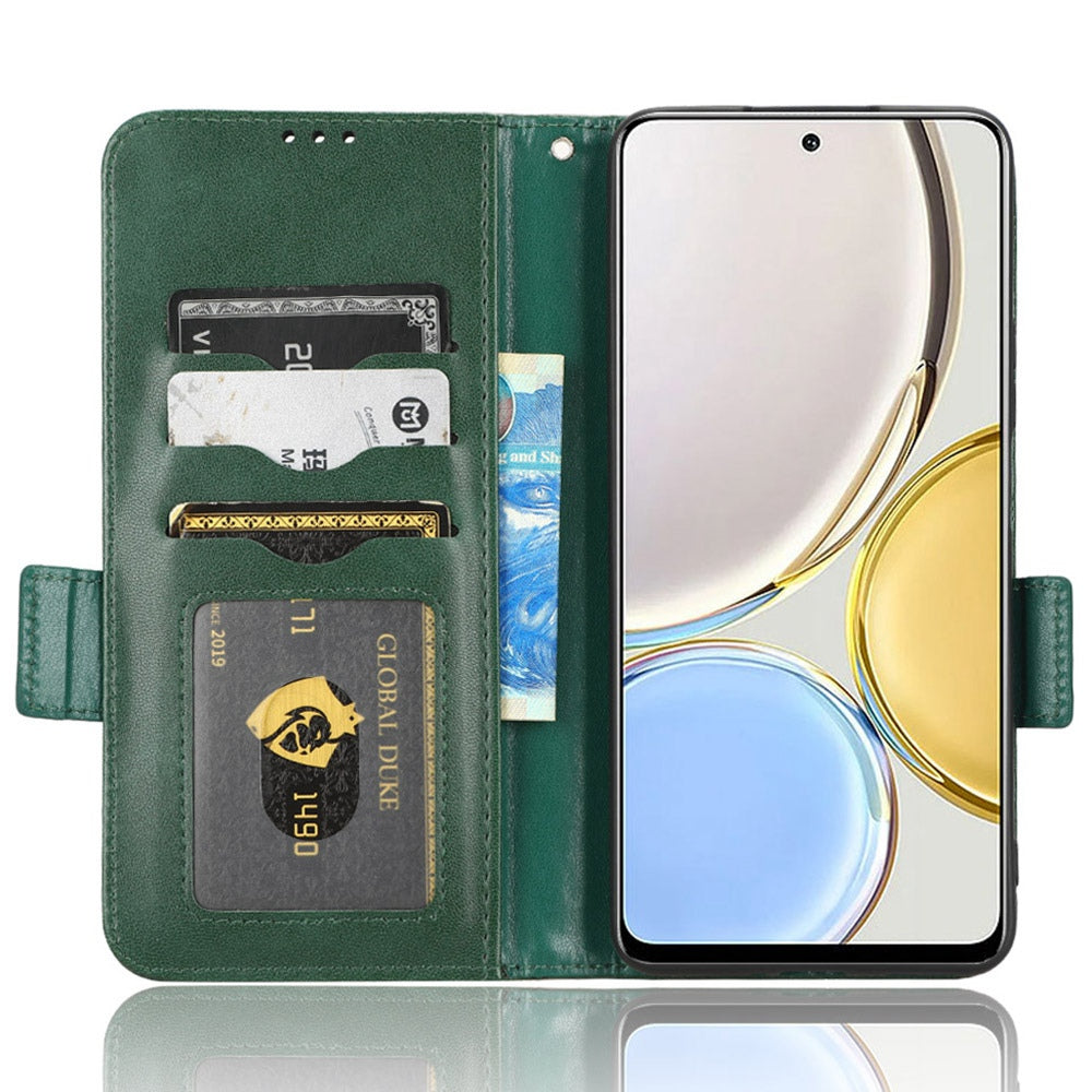 For Honor X9 5G / X30 5G / Magic4 Lite 5G Imprinted Triangle Pattern PU Leather Magnetic Flip Cover Stand Hand Strap Wallet Purse Case