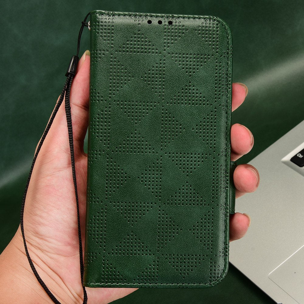 For Honor X9 5G / X30 5G / Magic4 Lite 5G Imprinted Triangle Pattern PU Leather Magnetic Flip Cover Stand Hand Strap Wallet Purse Case