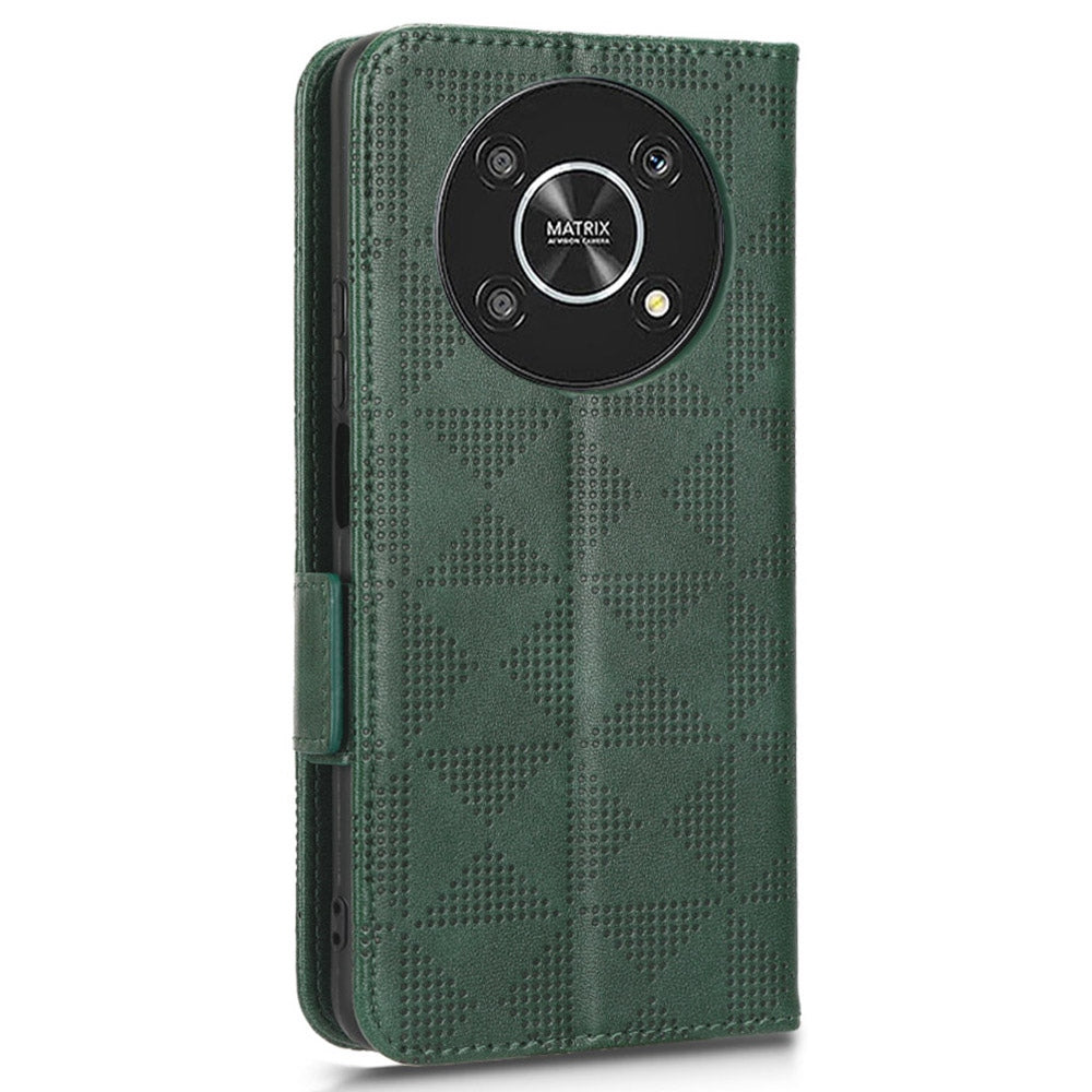 For Honor X9 5G / X30 5G / Magic4 Lite 5G Imprinted Triangle Pattern PU Leather Magnetic Flip Cover Stand Hand Strap Wallet Purse Case