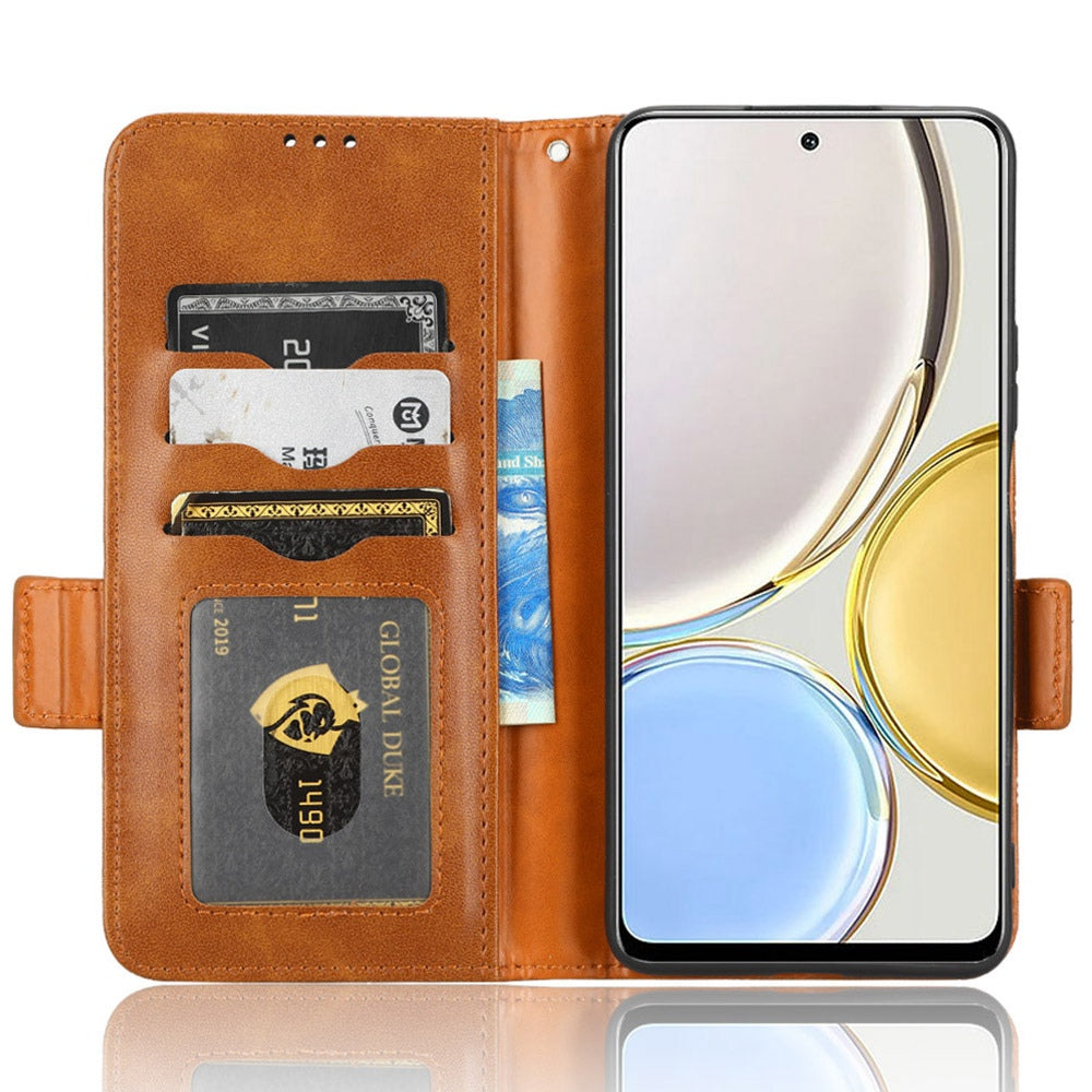 For Honor X9 5G / X30 5G / Magic4 Lite 5G Imprinted Triangle Pattern PU Leather Magnetic Flip Cover Stand Hand Strap Wallet Purse Case