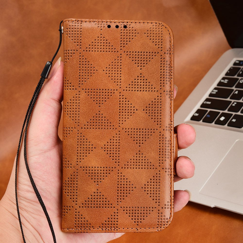 For Honor X9 5G / X30 5G / Magic4 Lite 5G Imprinted Triangle Pattern PU Leather Magnetic Flip Cover Stand Hand Strap Wallet Purse Case