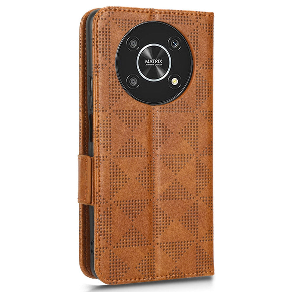 For Honor X9 5G / X30 5G / Magic4 Lite 5G Imprinted Triangle Pattern PU Leather Magnetic Flip Cover Stand Hand Strap Wallet Purse Case
