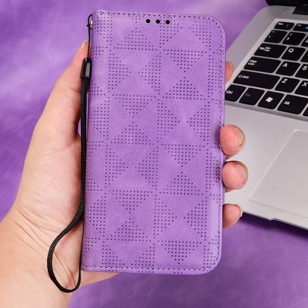 For Honor X9 5G / X30 5G / Magic4 Lite 5G Imprinted Triangle Pattern PU Leather Magnetic Flip Cover Stand Hand Strap Wallet Purse Case