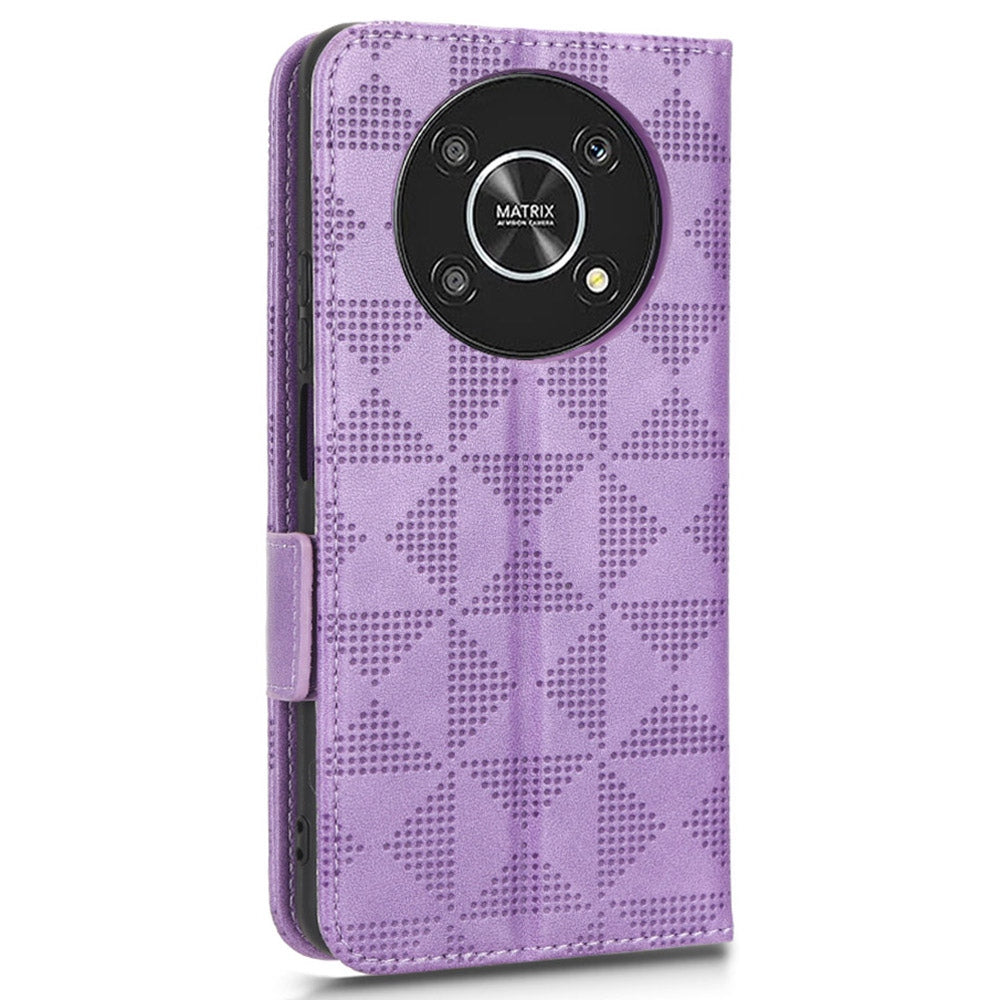 For Honor X9 5G / X30 5G / Magic4 Lite 5G Imprinted Triangle Pattern PU Leather Magnetic Flip Cover Stand Hand Strap Wallet Purse Case