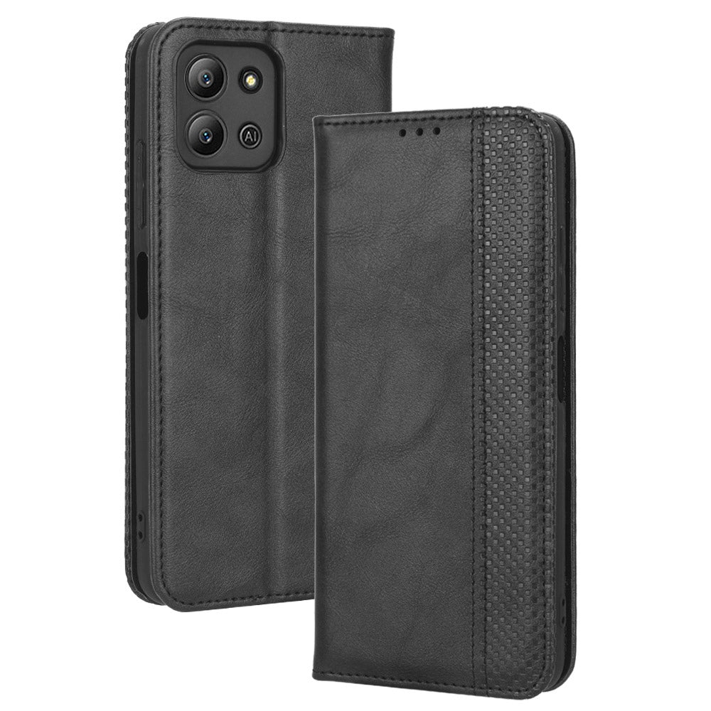 For Infinix Hot 11 4G 2022 X675 Retro Texture PU Leather Cover Imprinted Mosaic Stand Hidden Magnetic Adsorption Flip Wallet Case