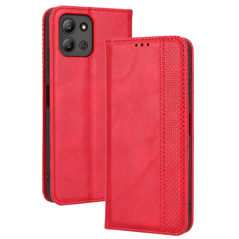 For Infinix Hot 11 4G 2022 X675 Retro Texture PU Leather Cover Imprinted Mosaic Stand Hidden Magnetic Adsorption Flip Wallet Case