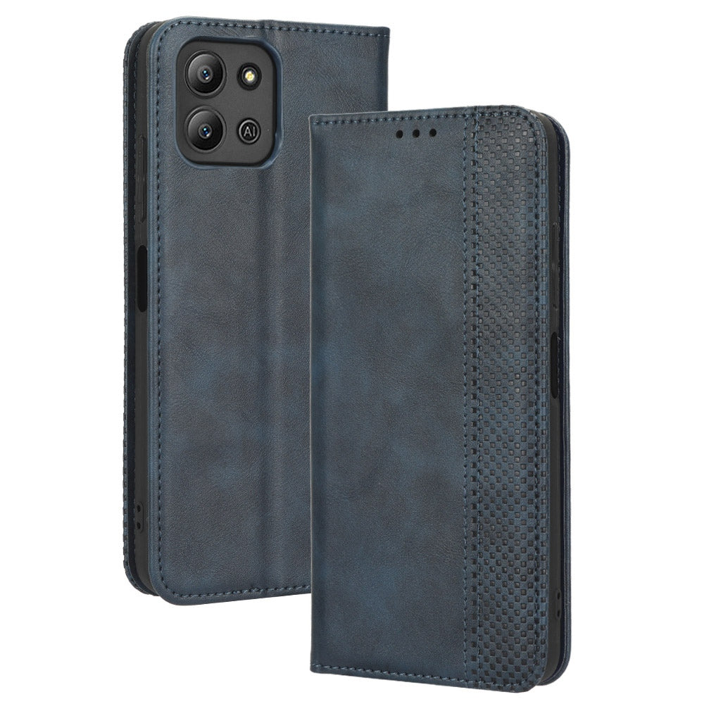 For Infinix Hot 11 4G 2022 X675 Retro Texture PU Leather Cover Imprinted Mosaic Stand Hidden Magnetic Adsorption Flip Wallet Case