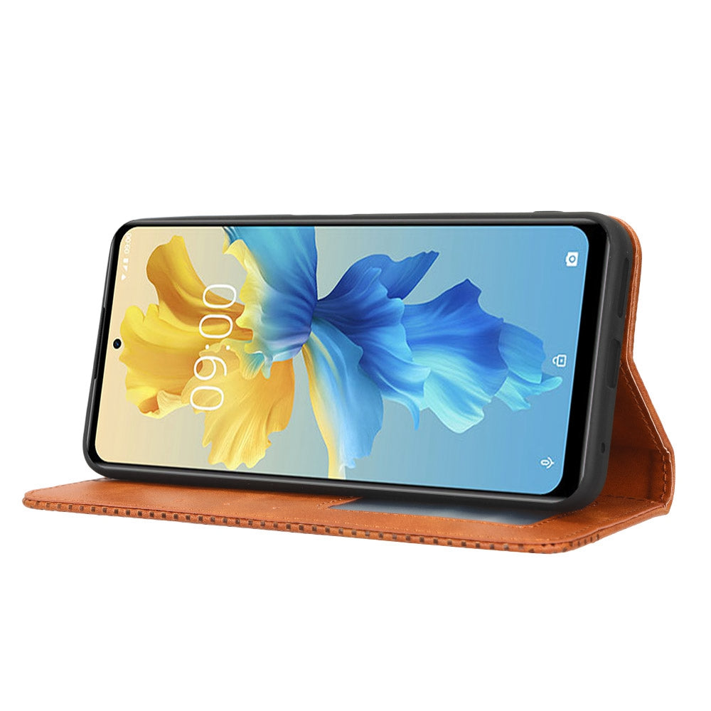 For Infinix Hot 11 4G 2022 X675 Retro Texture PU Leather Cover Imprinted Mosaic Stand Hidden Magnetic Adsorption Flip Wallet Case