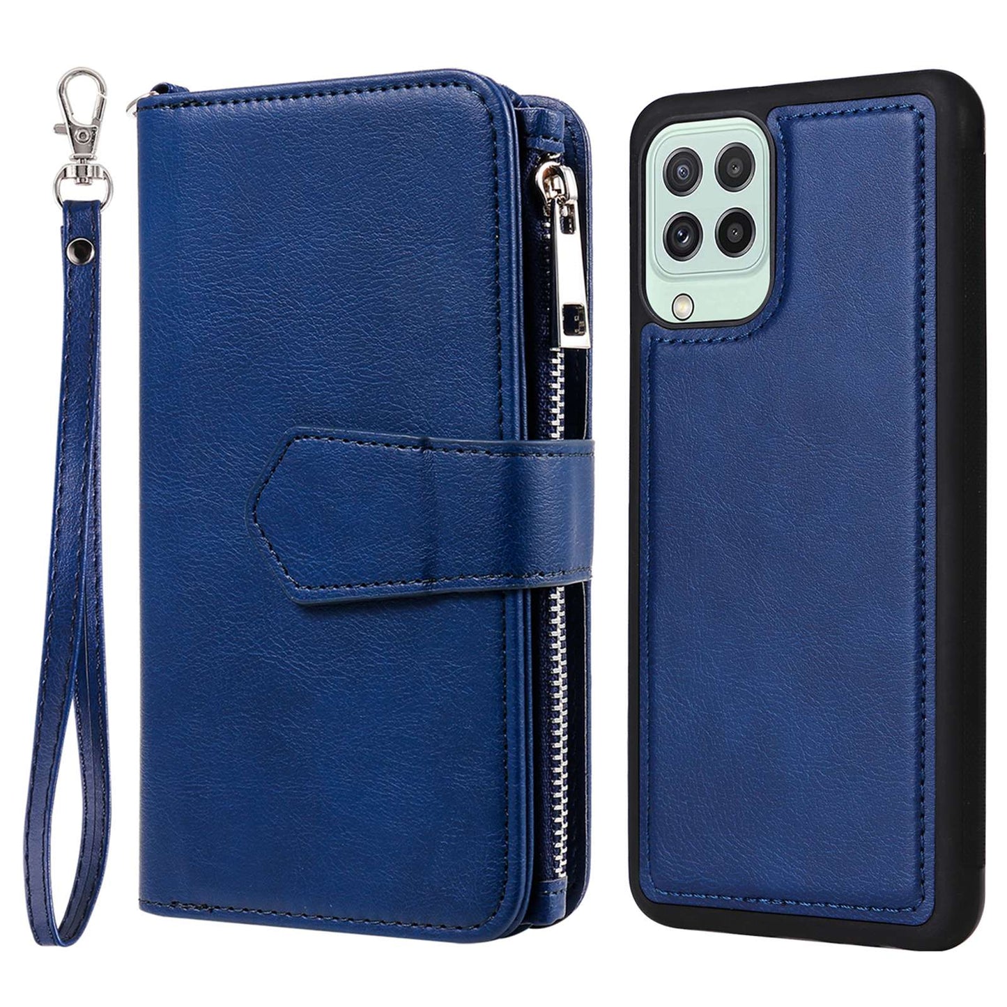 KT Multi-functional Series-4 Magnetic Phone Case for Samsung Galaxy A22 4G (EU Version), Stand PU Leather Wallet Cover with Zipper Pocket