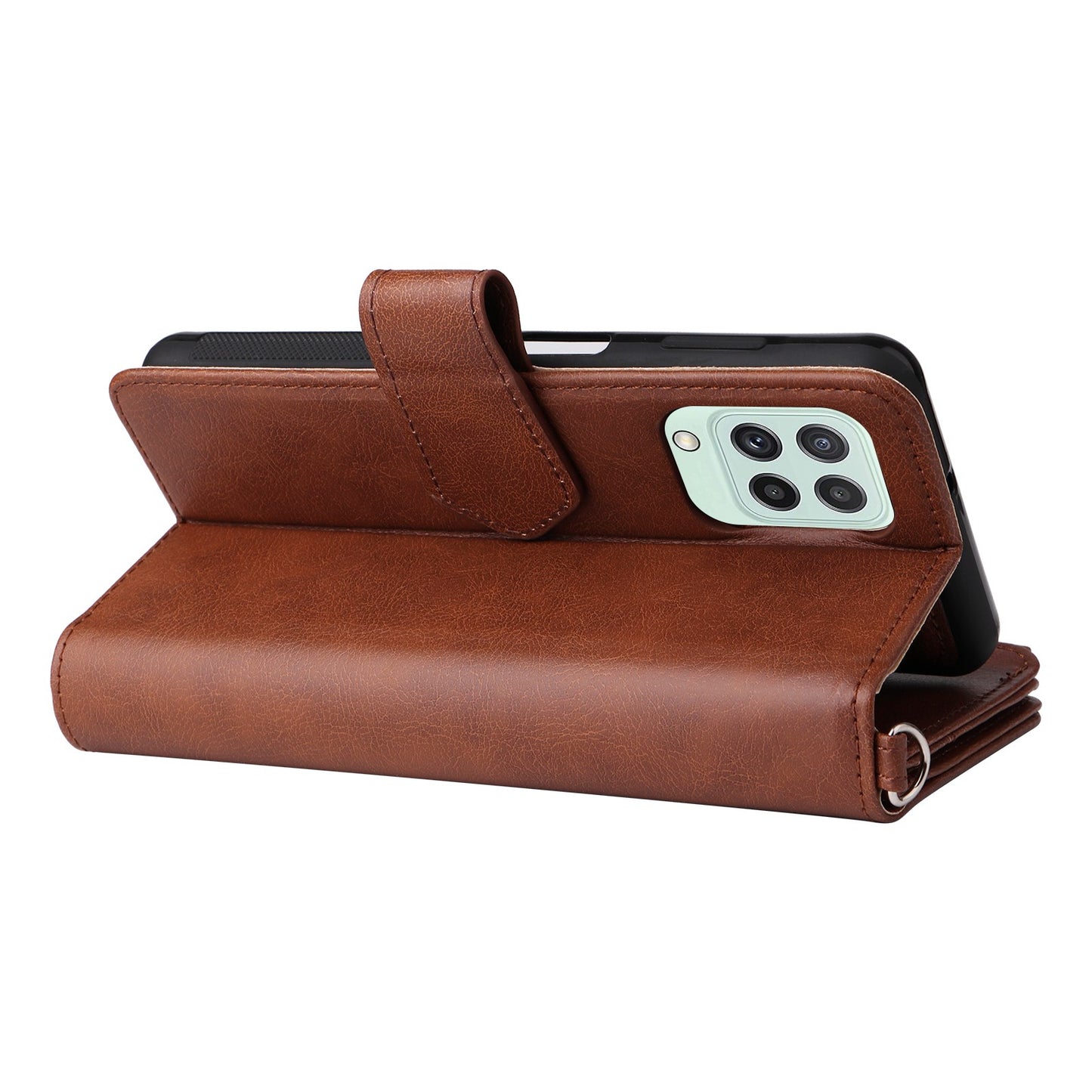 KT Multi-functional Series-4 Magnetic Phone Case for Samsung Galaxy A22 4G (EU Version), Stand PU Leather Wallet Cover with Zipper Pocket